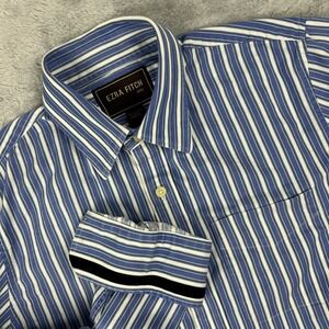 Abercrombie Ezra Fitch Mens Shirt Large Blue‎ Striped Button Down Cotton Moose